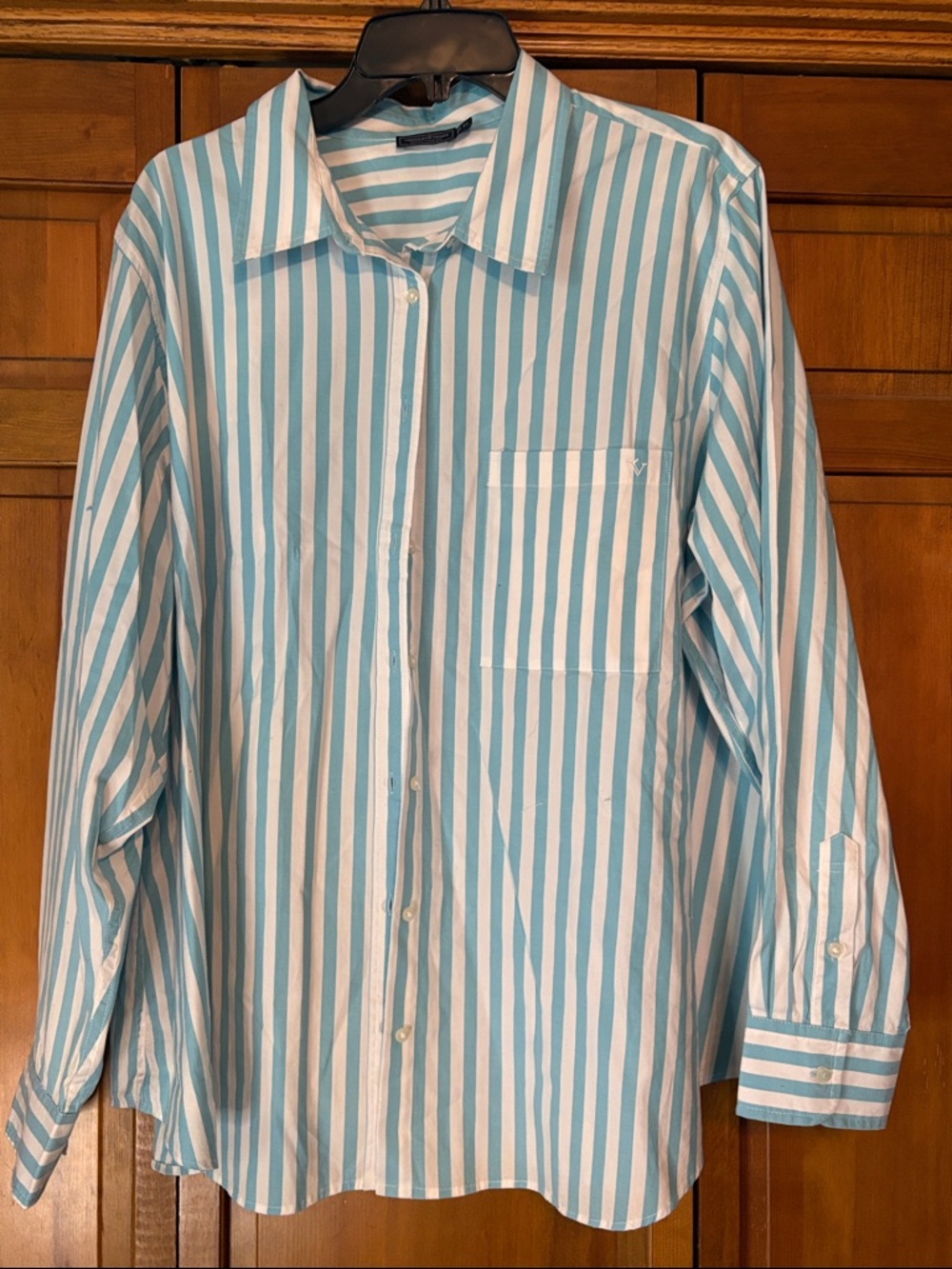 Vineyard Vines Plus-Size Striped Button-Up Shirt in Aqua and White